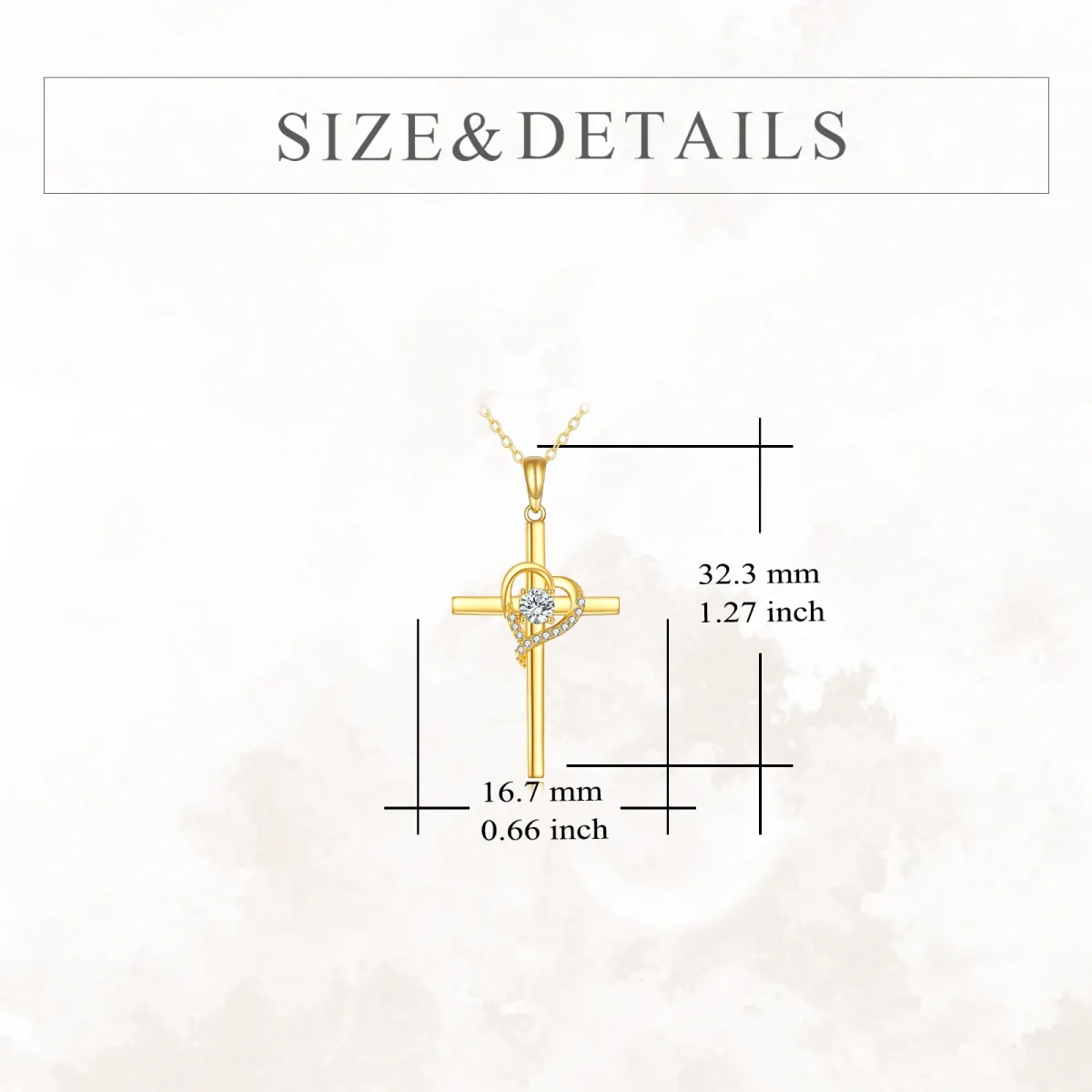 14K Gold Cubic Zirconia Cross & Heart Pendant Necklace-5