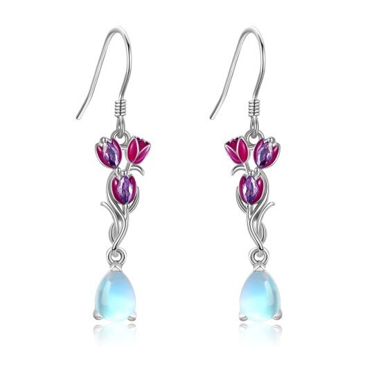 Sterling Silver Pear Shaped Moonstone Tulip Drop Earrings