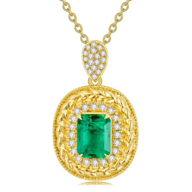 Collier en or 18K avec pendentif en forme d'émeraude ronde/sphérique en forme de princesse-0