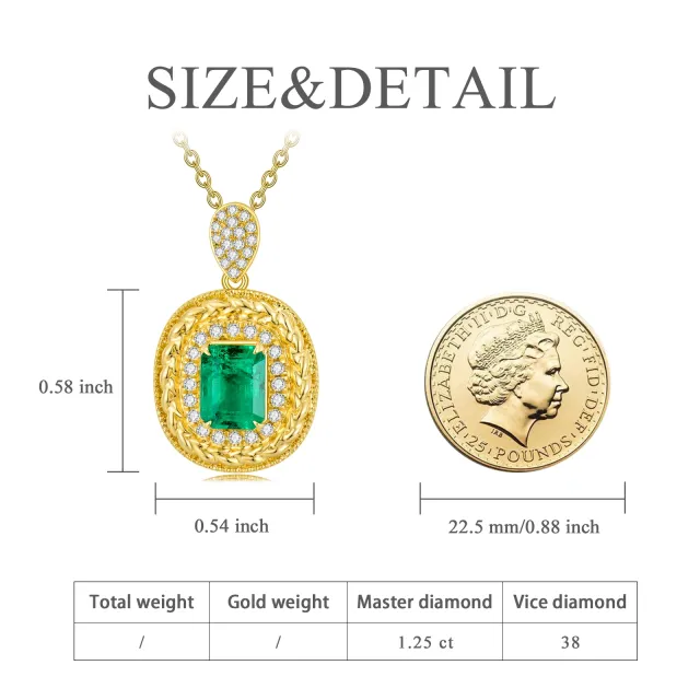 18K Gold Prinzessinnen-Quadrat Form Smaragd Rund/Sphärisch Anhänger Halskette-4