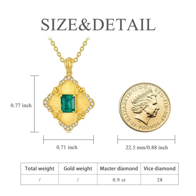 18K Gold Princess-square Shaped Emerald Flower Of Life Pendant Necklace-4