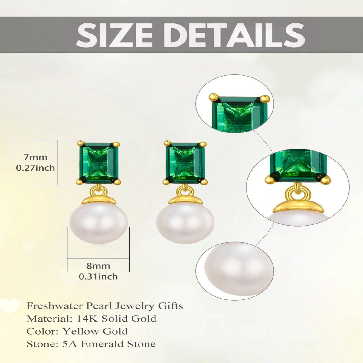 14K Gold Circular Shaped & Princess-square Shaped Cubic Zirconia & Pearl Spherical & Square Stud Earrings-5