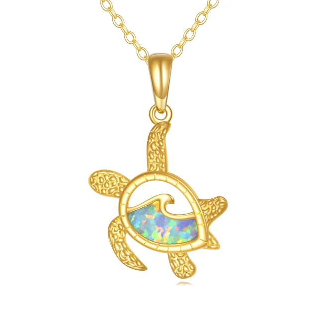 14K Gold Pear Shaped Turtle Pendant Necklace-0
