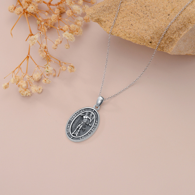 Sterling Silver San Sebastian Pendant Necklace with Engraved Word for Men-4