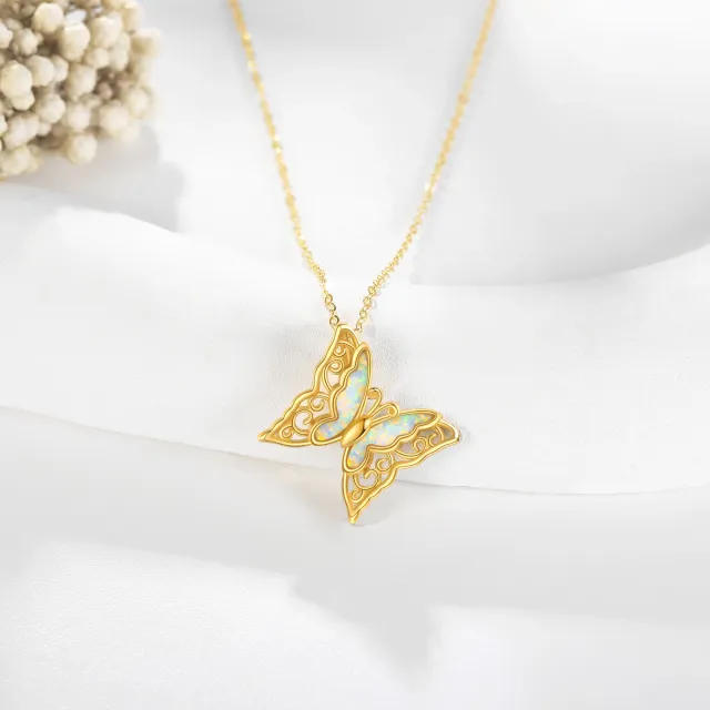 14K Gold Opal Butterfly Pendant Necklace-2