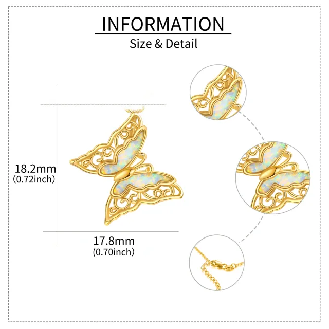 14K Gold Opal Butterfly Pendant Necklace-4