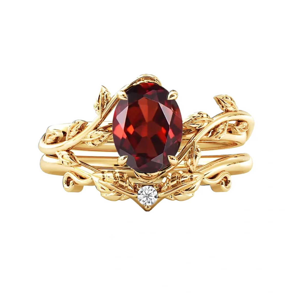 14K Gold Oval Shaped Garnet Ivy Engagement Ring-1