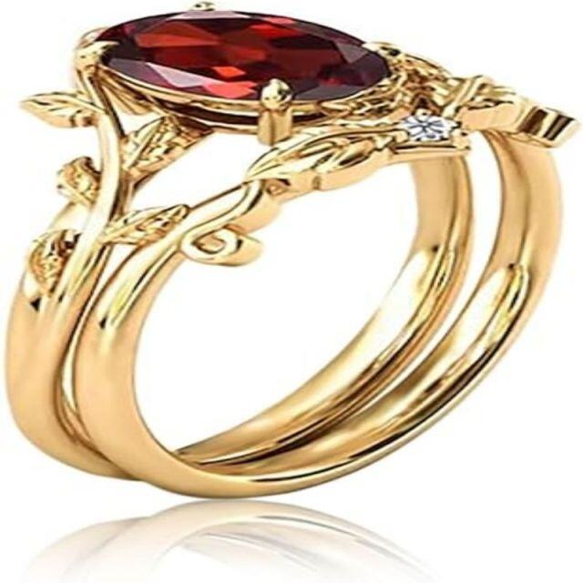 14K Gold Oval Shaped Garnet Ivy Engagement Ring-2