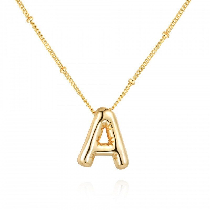 Collar colgante de plata de ley con letras chapadas en oro amarillo-1