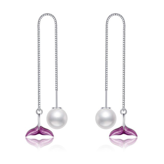 Boucles d'oreilles sirène avec perles en argent sterling 925 Cadeaux pour femmes-0