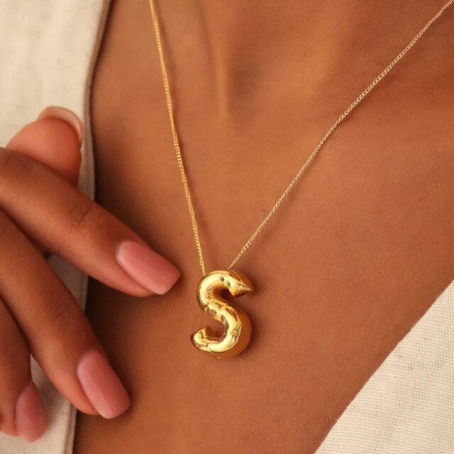 Sterling Silver with Yellow Gold Plated Letters Pendant Necklace-1