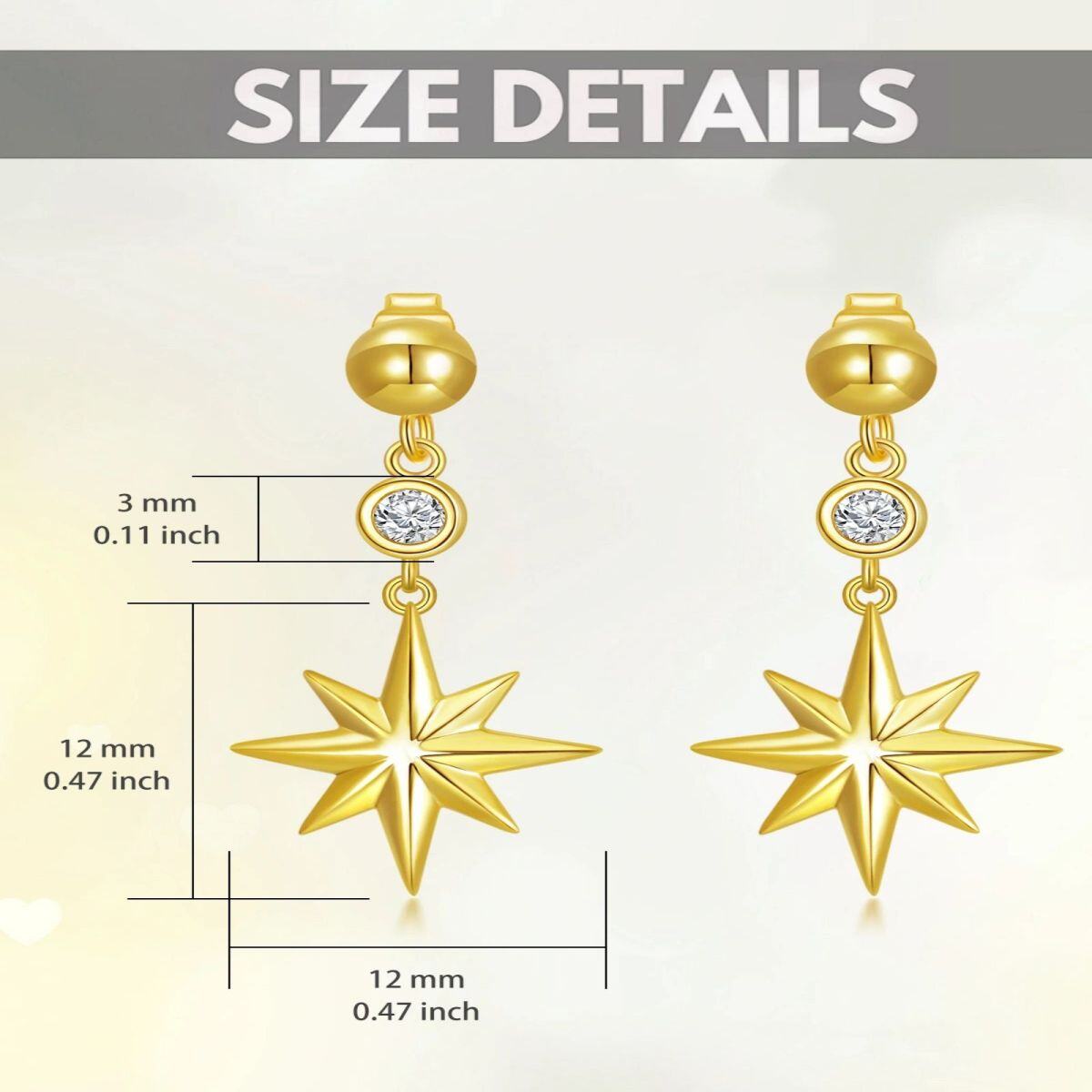 Pendientes de oro de 14 quilates con forma circular y estrellas de moissanita-5