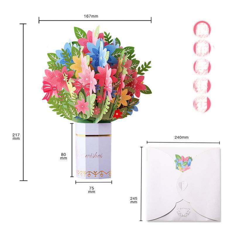 Fête des mères, papier de marquage à chaud, sculpture, Bouquet à main, carte de vœux tridimensionnelle-3