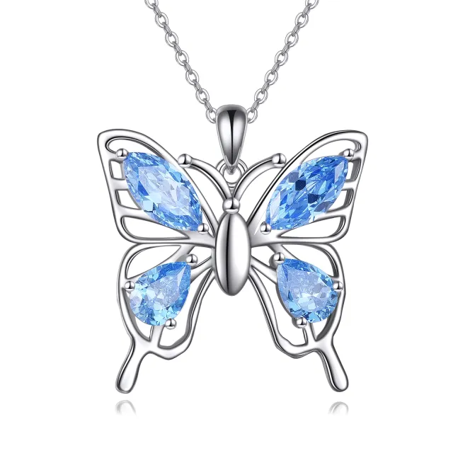 Collier en argent sterling avec pendentif papillon en zircon en forme de marquise-0