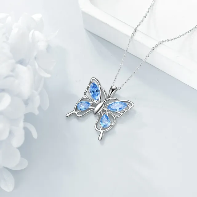 Sterling Silver Marquise Shaped Zircon Butterfly Pendant Necklace-2