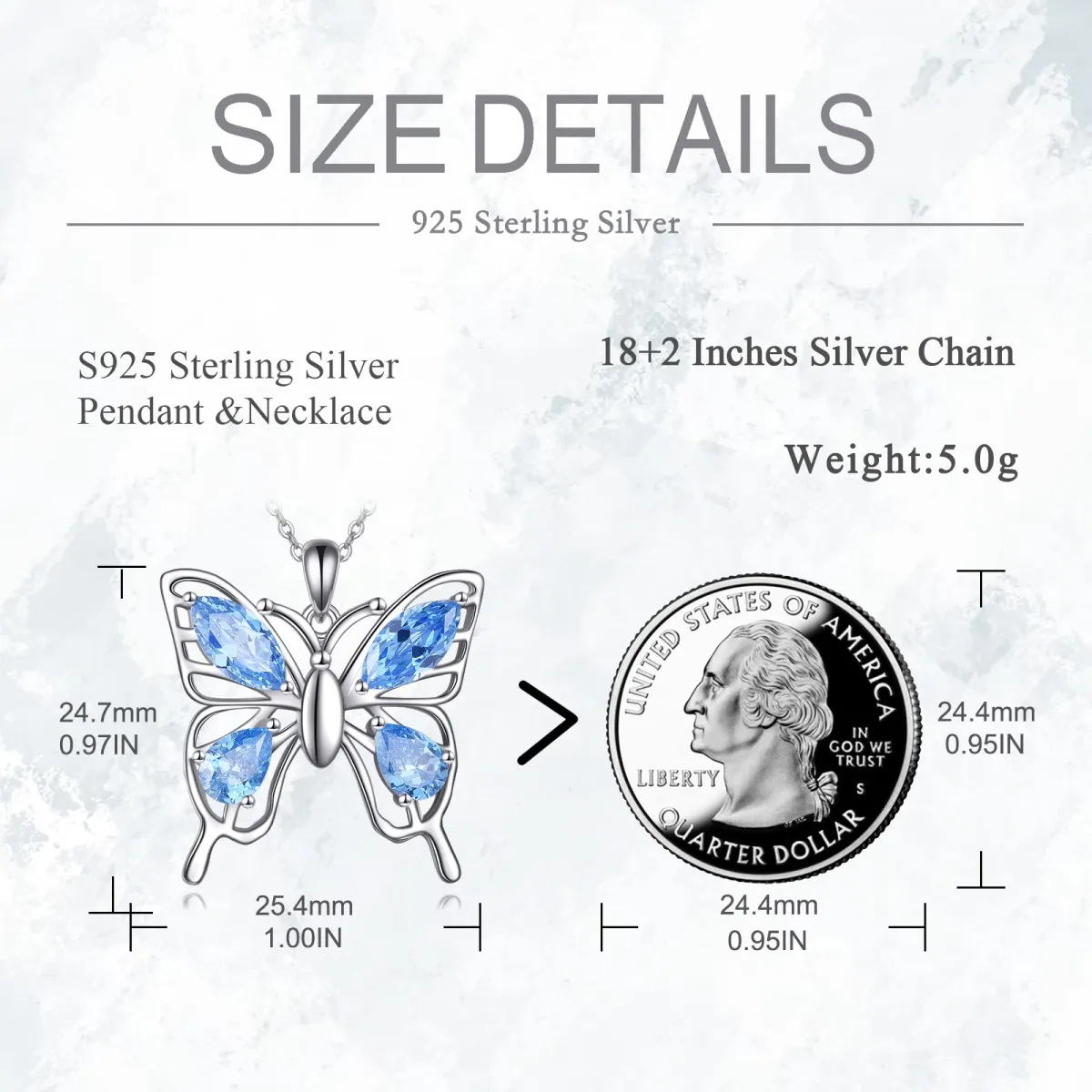 Sterling Silber Marquise geformt Zirkon Schmetterling Anhänger Halskette-5