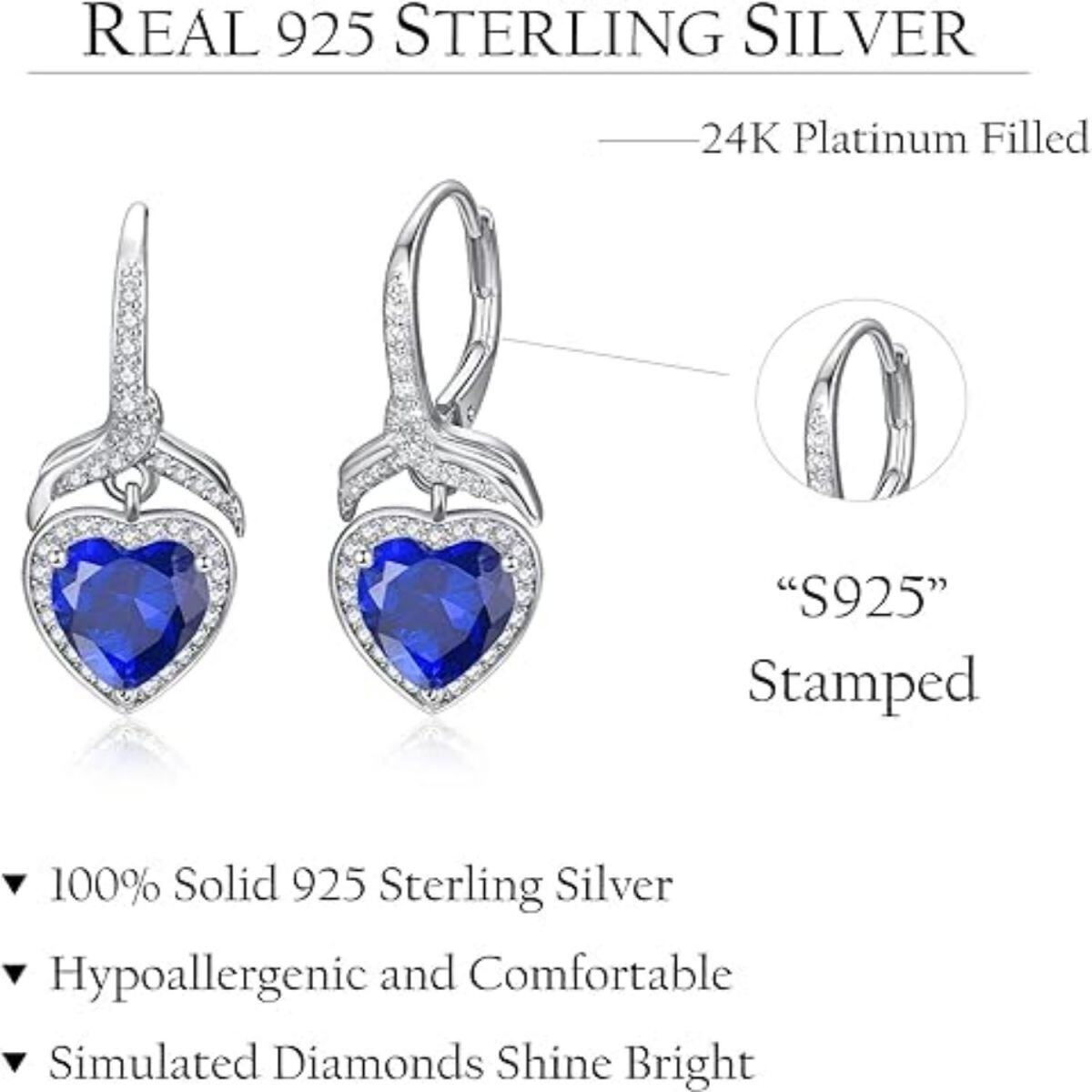 Sterling Silver Heart Shaped Cubic Zirconia Heart Lever-back Earrings-4
