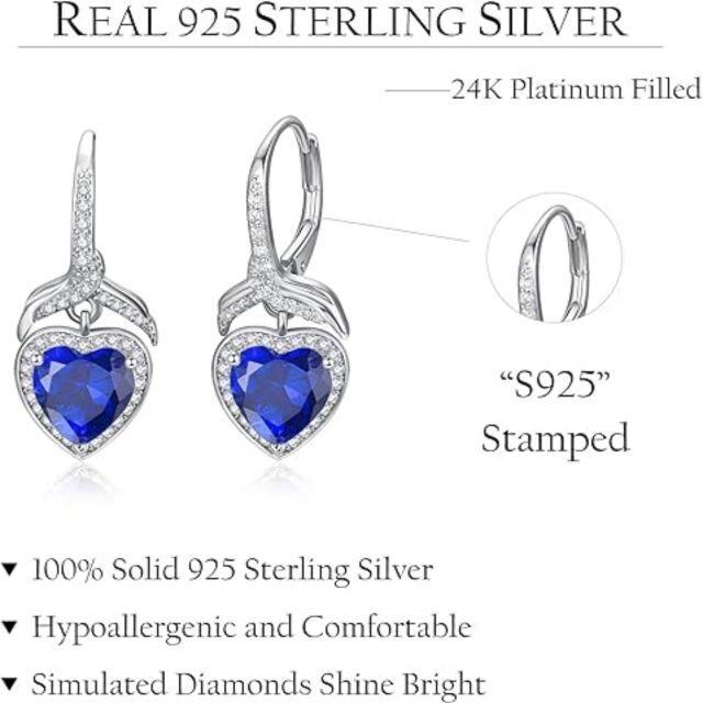 Sterling Silver Heart Shaped Cubic Zirconia Heart Lever-back Earrings-3