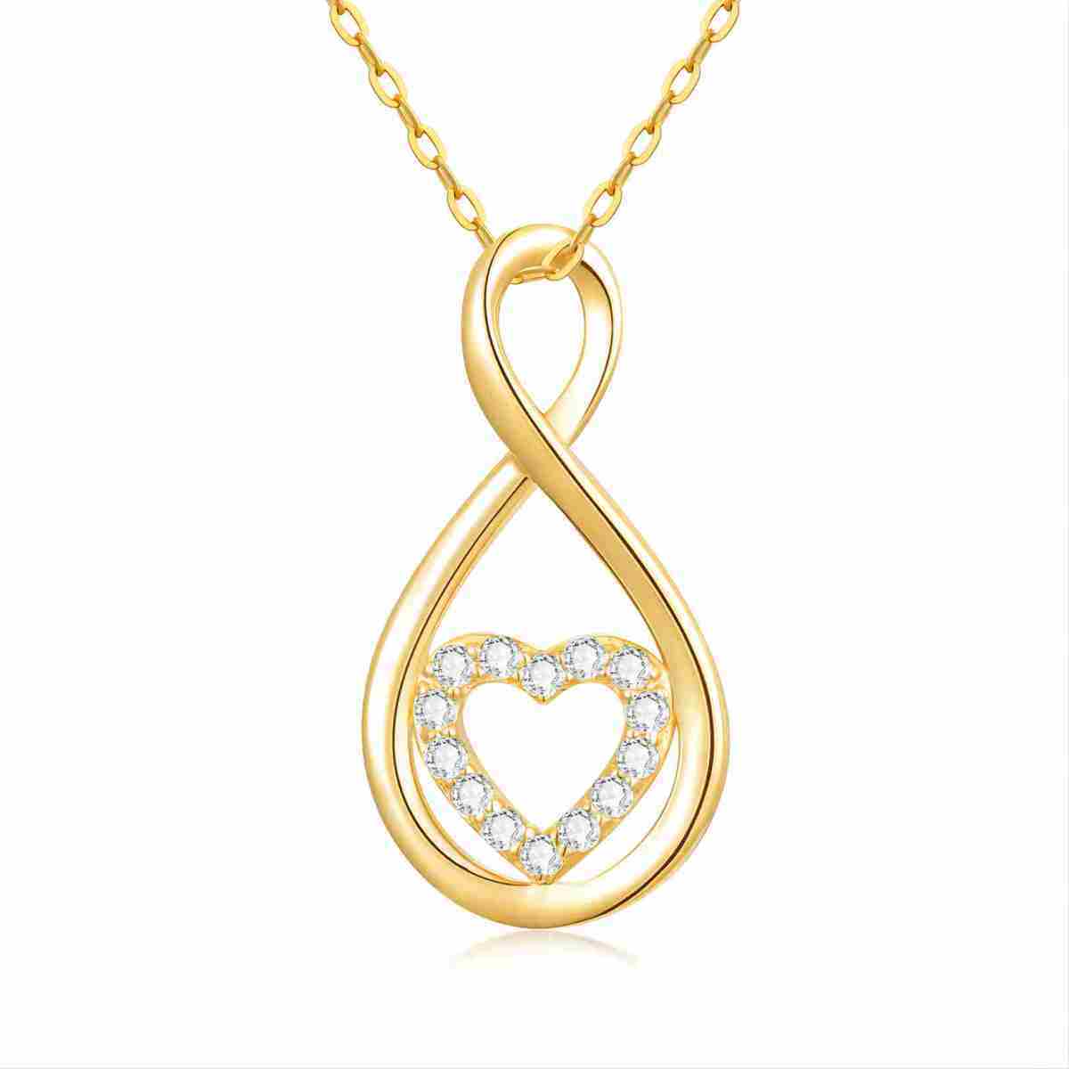 14K Gold Circular Shaped Cubic Zirconia Heart & Infinity Symbol Pendant Necklace-1