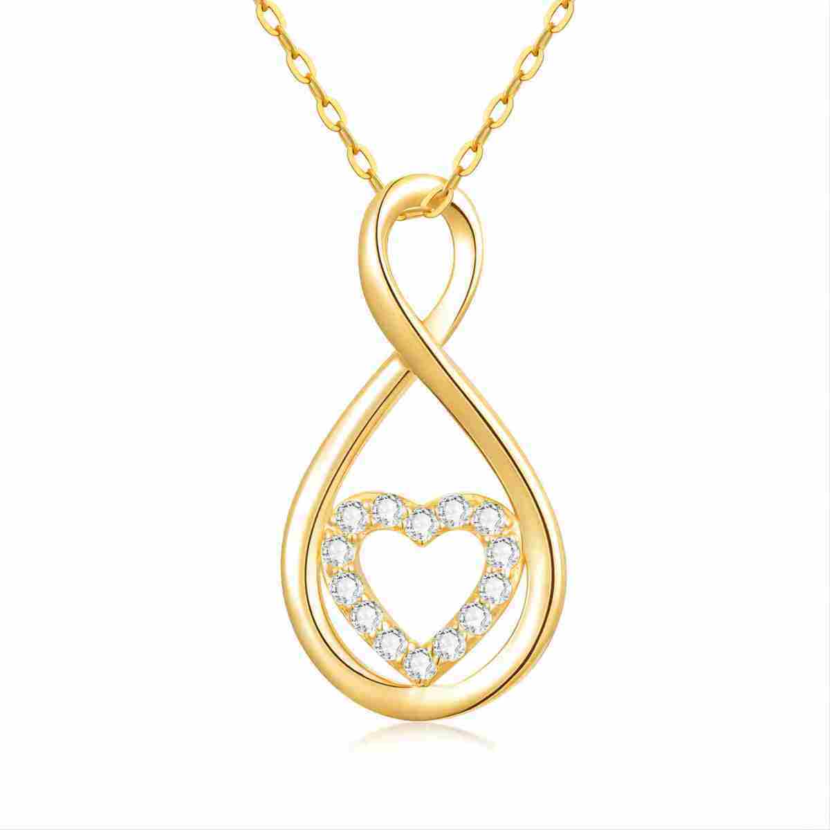 Collier en or 14K avec pendentif circulaire en zircon cubique en forme de coeur et symbole-1