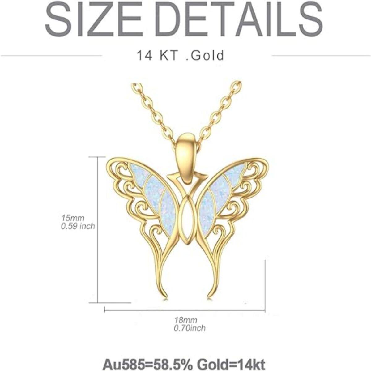 14K Gold Opal Schmetterling Anhänger Halskette-4