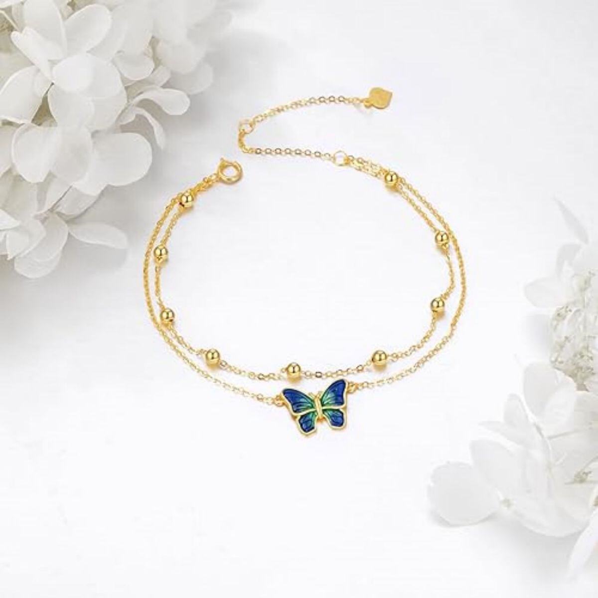 Pulsera de oro de 14 quilates con mariposa en capas-3