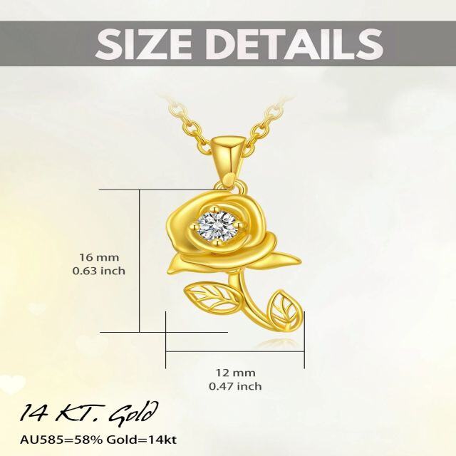 Colar com pendente Moissanite Rose em ouro de 14 quilates em forma circular-4