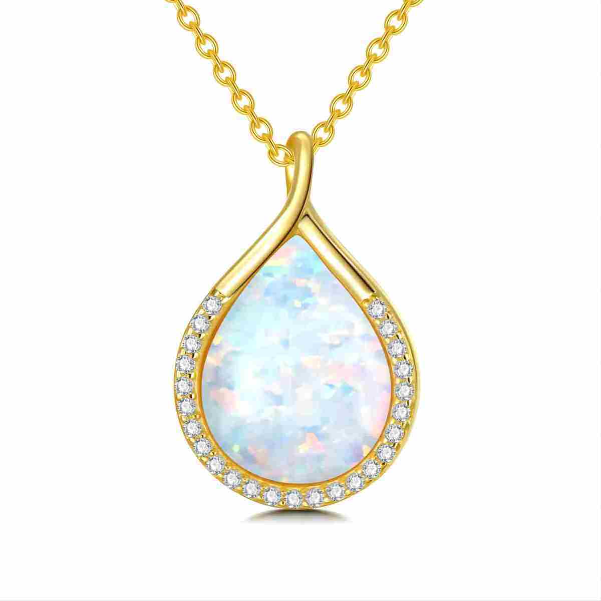 Sterling Silver with Yellow Gold Plated Opal Pendant Necklace-1