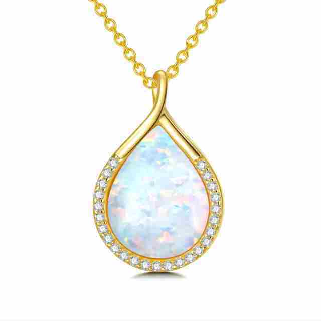 Sterling Silver with Yellow Gold Plated Opal Pendant Necklace-0