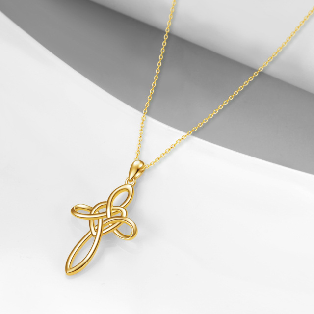 14K Gold Cross Knot & Heart Pendant Necklace-3