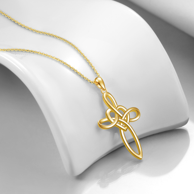 14K Gold Cross Knot & Heart Pendant Necklace-4