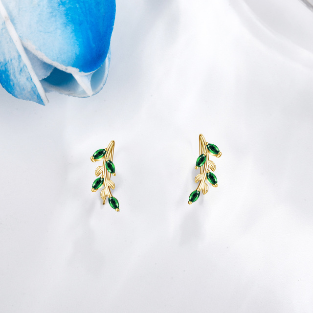 Boucles d'oreilles grimpeuses en or 14 carats avec feuilles de zircone cubique-4