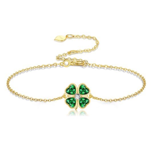 Bracelet pendentif trèfle à quatre feuilles en cristal d'or 14 carats et zircone cubique