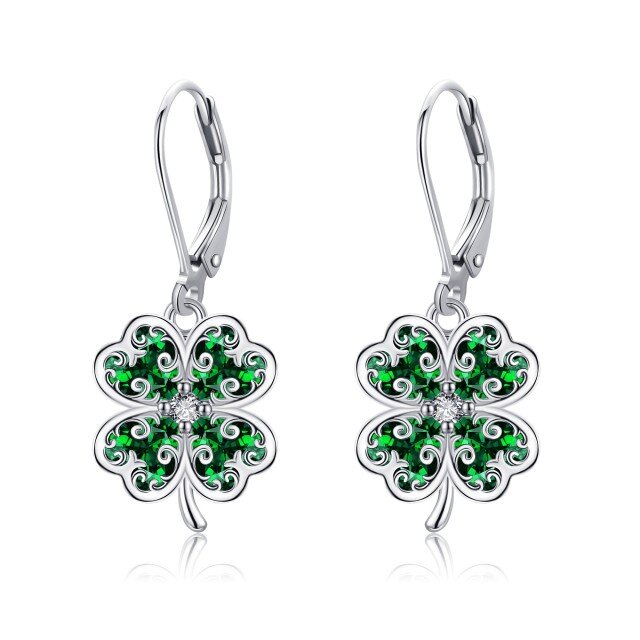 Boucles d'oreilles en argent sterling avec trèfle à quatre feuilles et zircon cubique-1