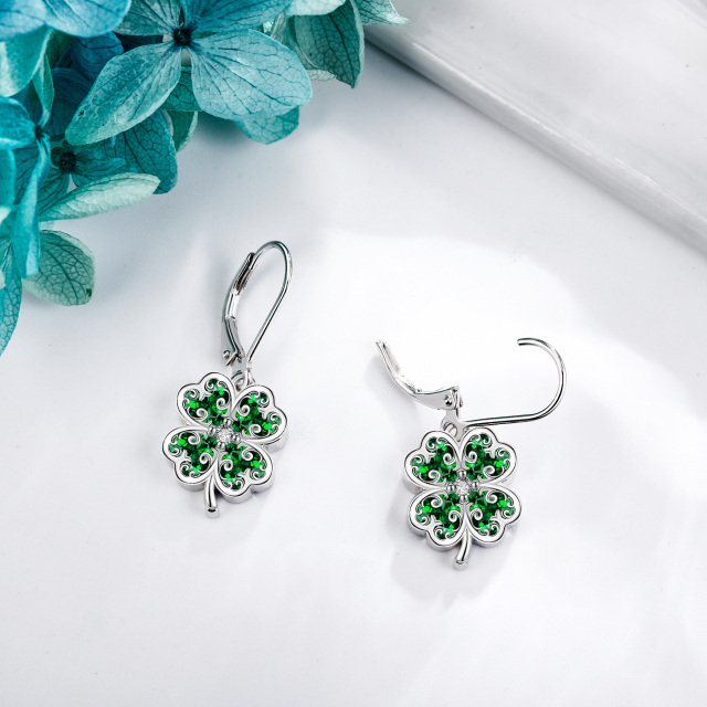 Boucles d'oreilles en argent sterling avec trèfle à quatre feuilles et zircon cubique-4