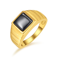 wholesale S925 Sterling Silver Black Onyx Wedding Ring for Men Elegant Gold Plated Band-US # 4