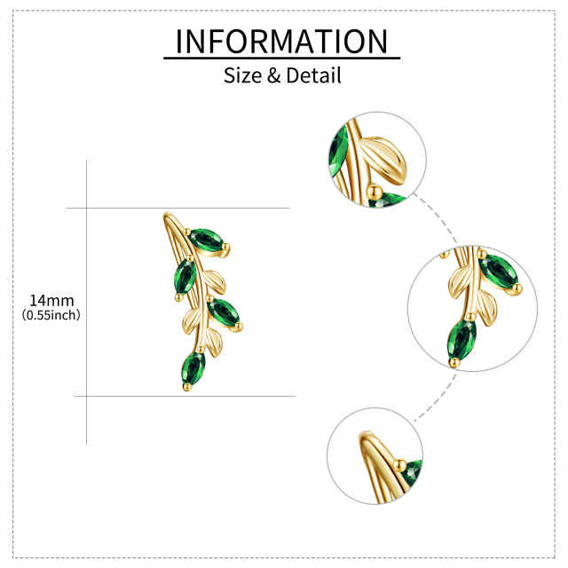 Orecchini scalatori con foglie in oro 14 carati con zirconi cubici-5