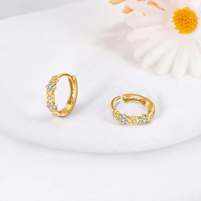 14K Gold Circular Shaped Cubic Zirconia Hoop Earrings-3