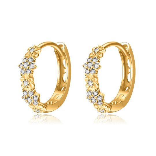 14K Gold Circular Shaped Cubic Zirconia Hoop Earrings