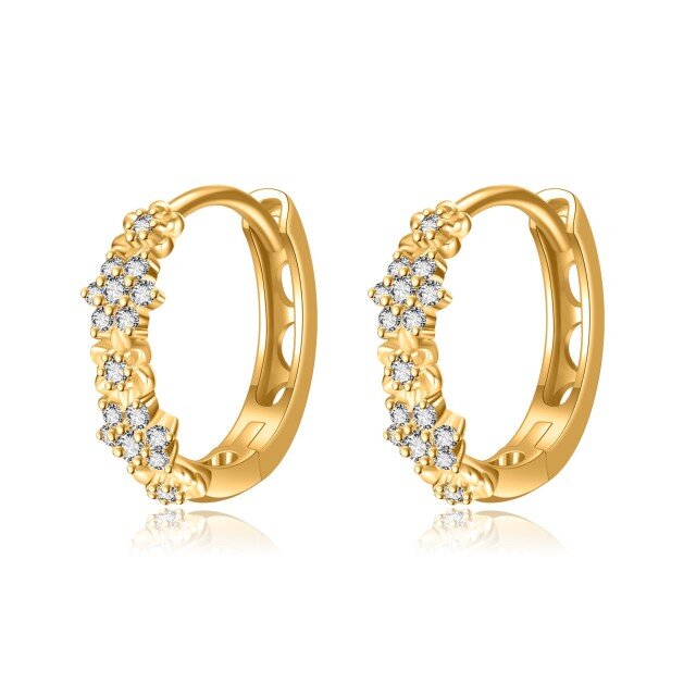 14K Gold Circular Shaped Cubic Zirconia Hoop Earrings-1