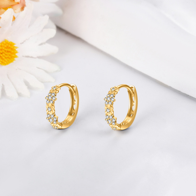 14K Gold Circular Shaped Cubic Zirconia Hoop Earrings-4