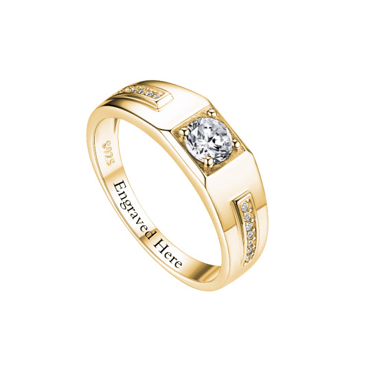Srebro sterlingowe z pozłacanym żółtym złotem Moissanite Spersonalizowany grawerowany pierścionek zaręczynowy dla mężczyzn