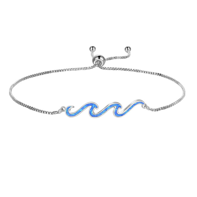 Sterling Silver Blue Opal Spray Wave Single Layer Anklet for Women-1