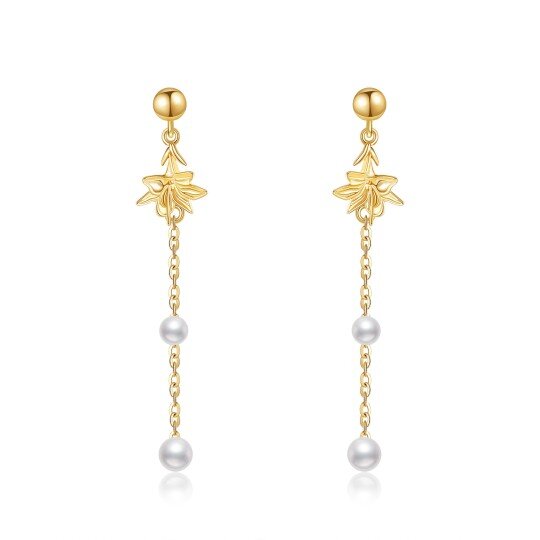 Boucles d'oreilles pendantes en forme de lys en perles d'or 14 carats