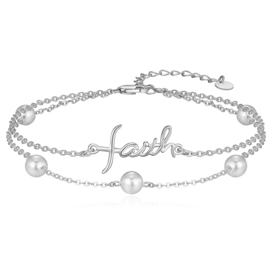 Sterling Silver Faith Pearl Layerered Bracelet for Girls Women