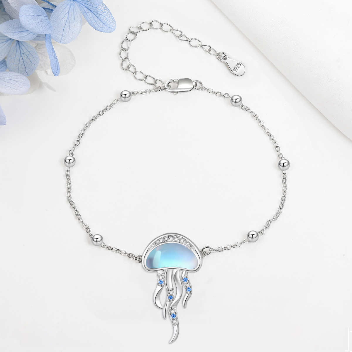 Sterling Silver Moonstone Jellyfish Pendant Bracelet-4