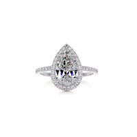 wholesale S925 Sterling Silver Wedding Ring with Pear Cut Diamond Halo Design-US # 4