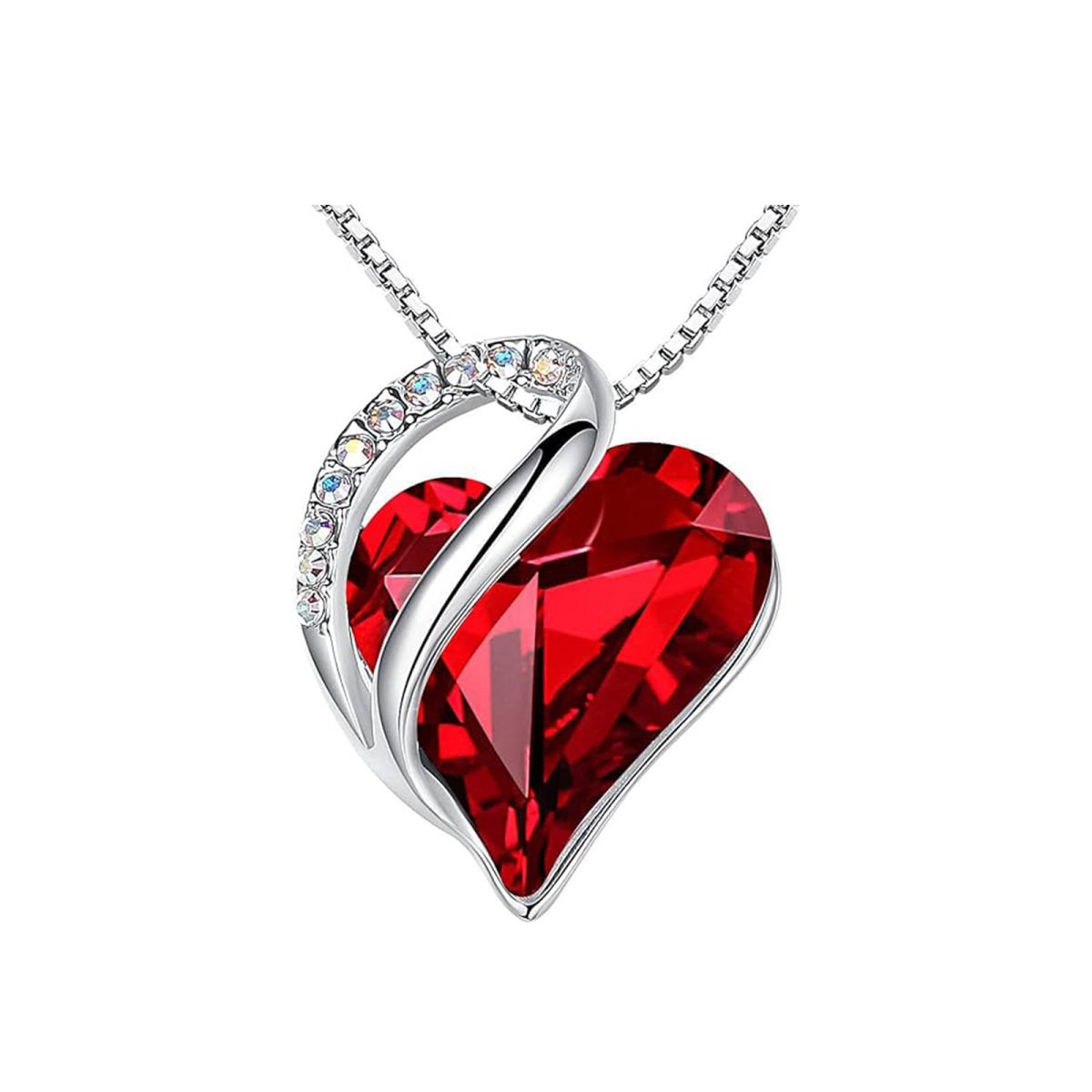 925 Silver Crystal Heart Pendant Necklace-1