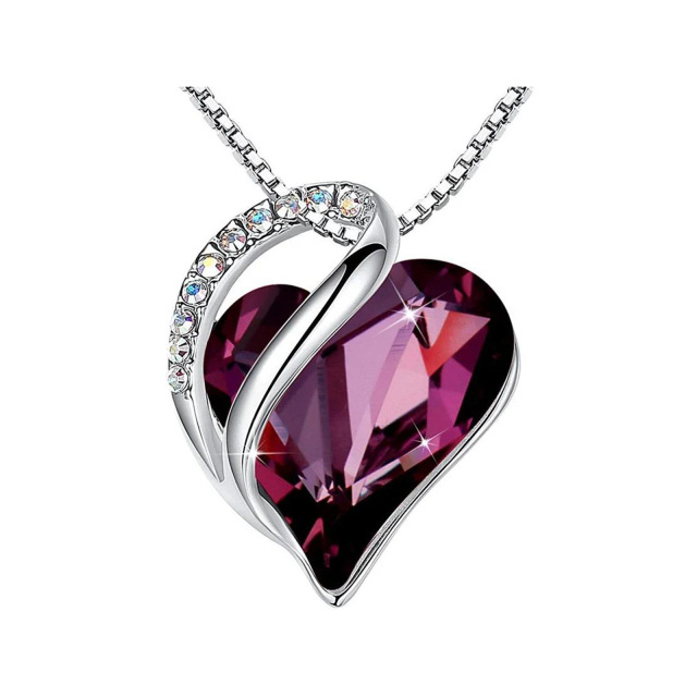 925 Silver Crystal Heart Pendant Necklace-2