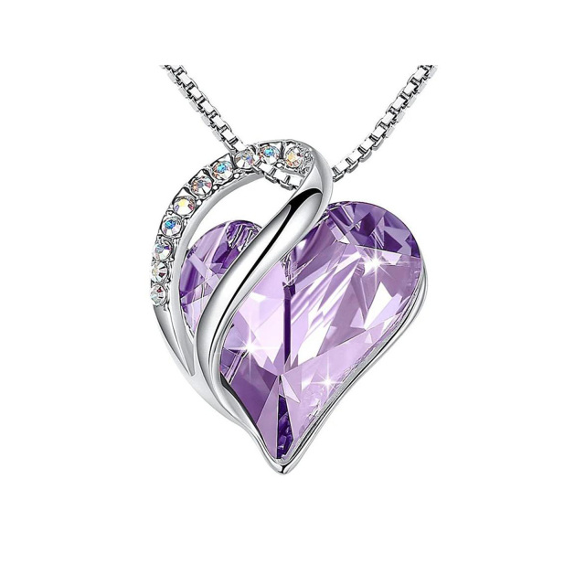 925 Silver Crystal Heart Pendant Necklace-4